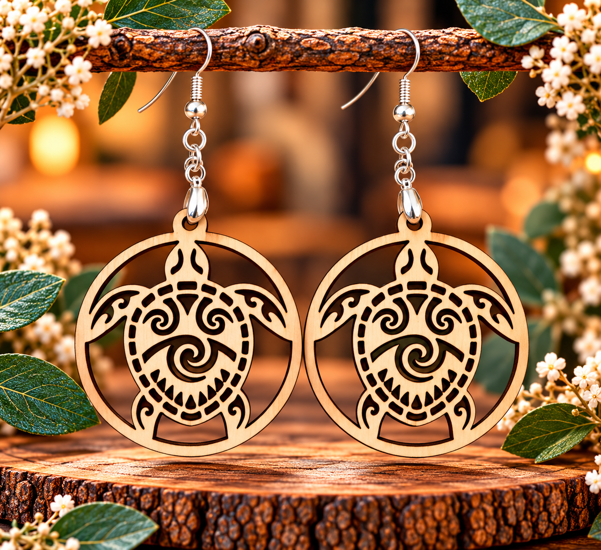 Laser Cut Wooden Earrings