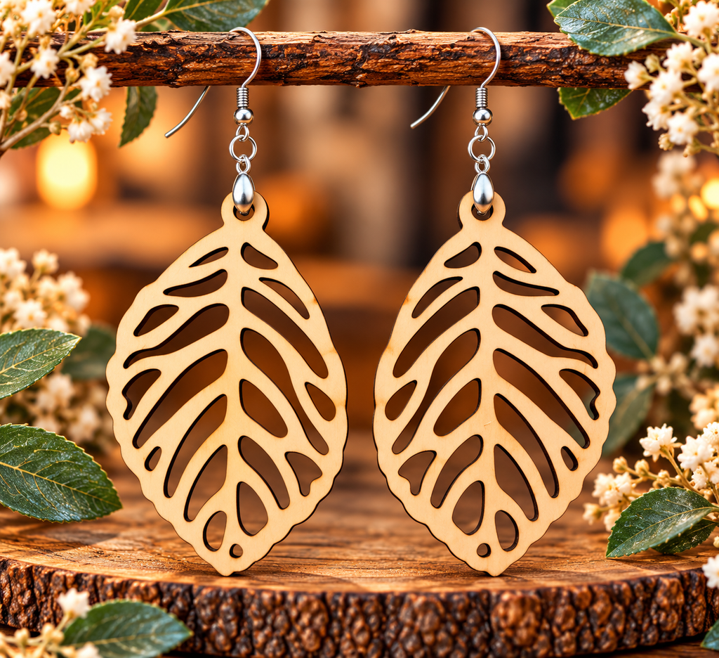 Laser Cut Wooden Earrings