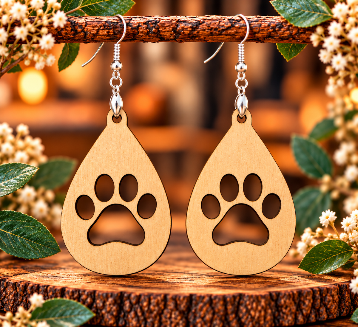 Laser Cut Wooden Earrings
