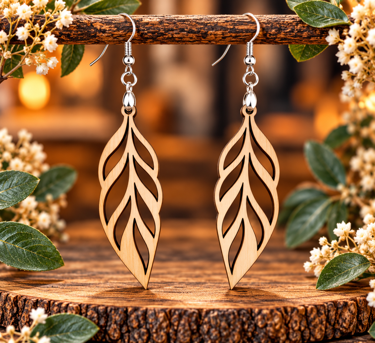 Laser Cut Wooden Earrings