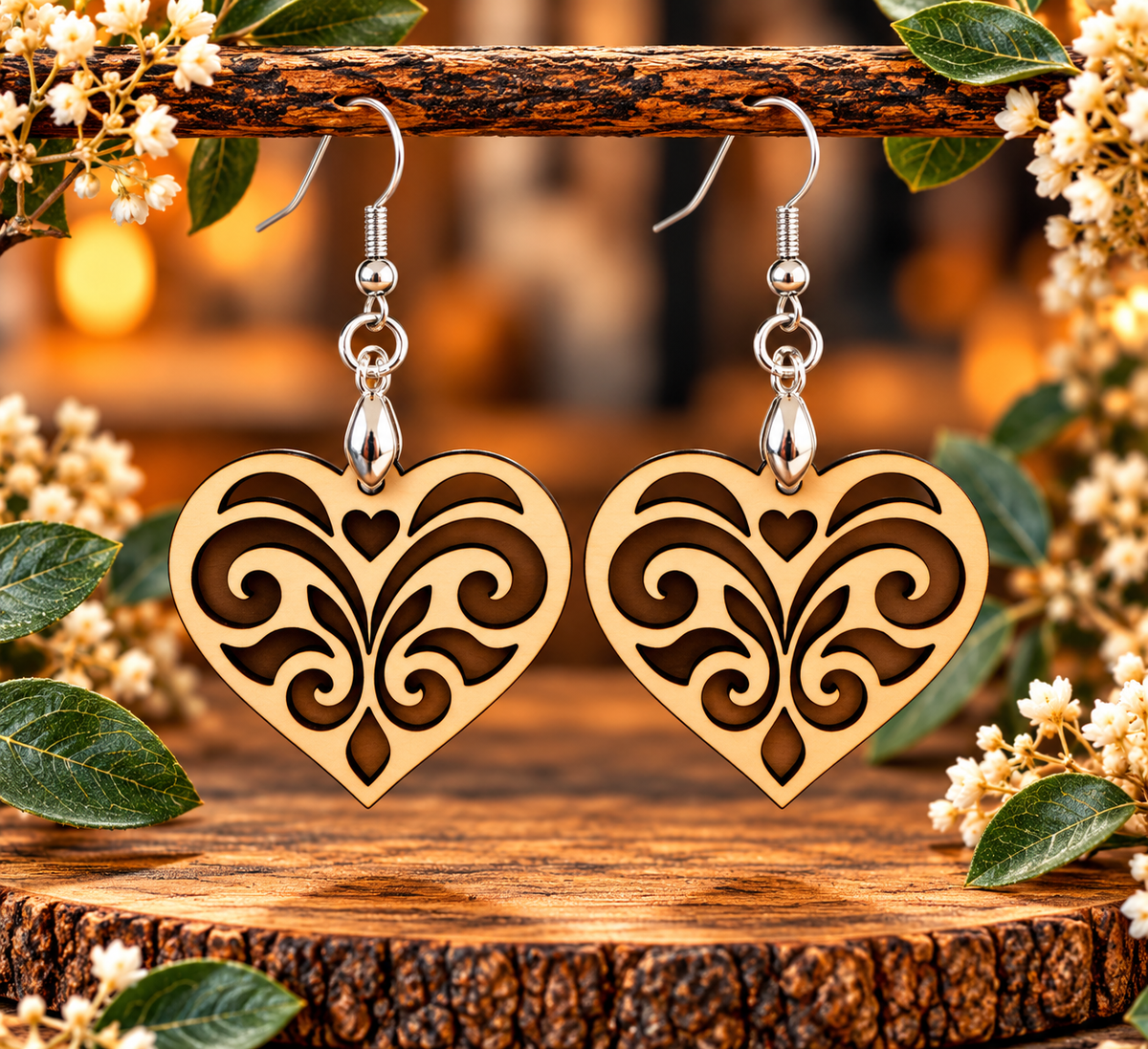 Laser Cut Wooden Earrings