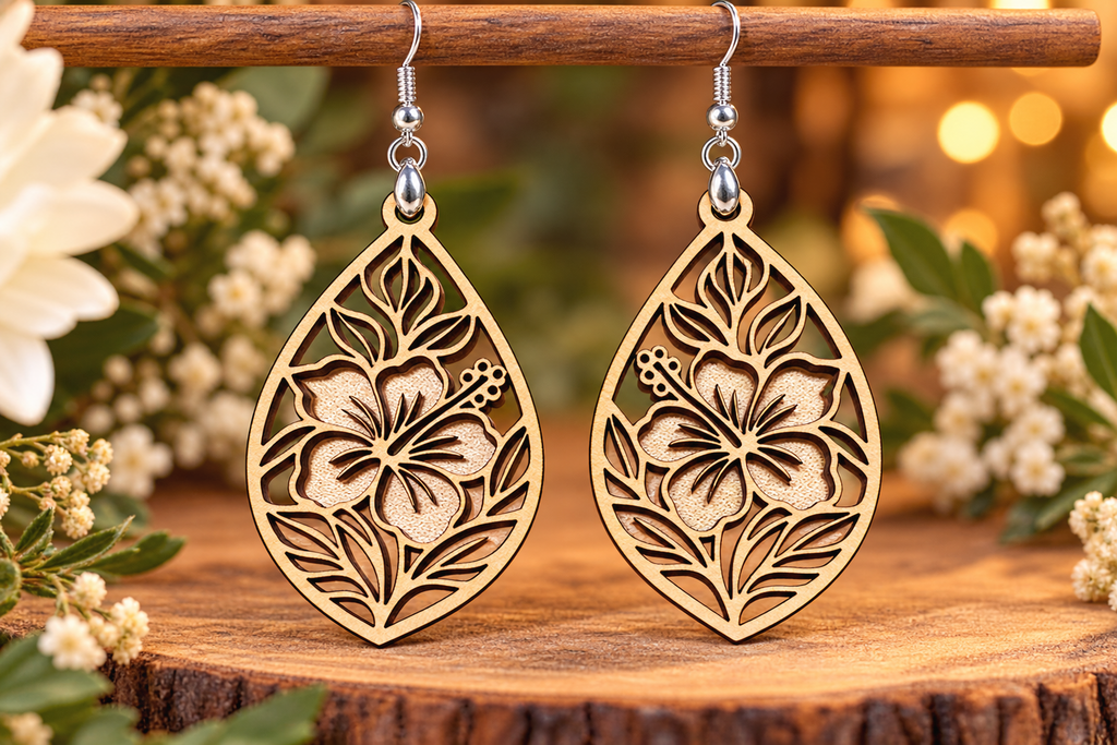 Laser Cut Wooden Earrings