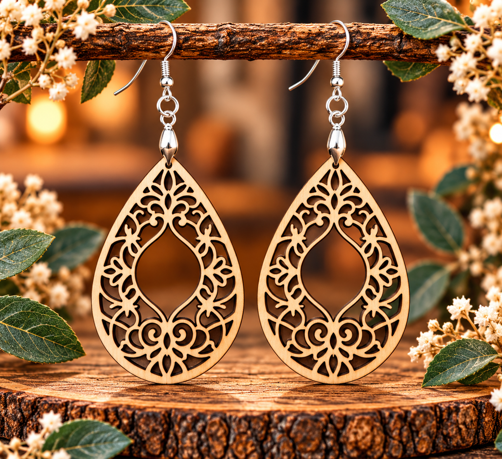 Laser Cut Wooden Earrings