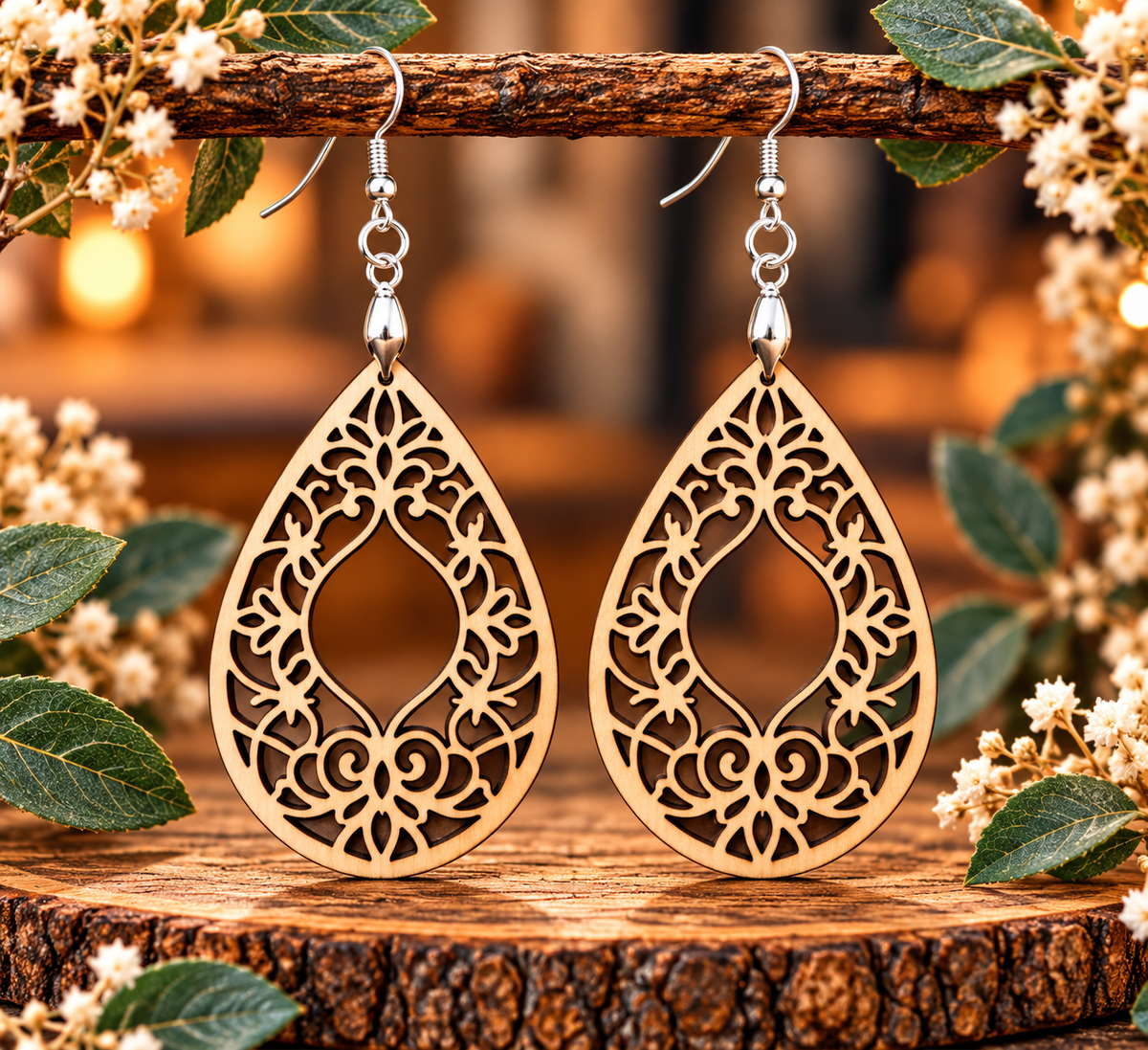 Laser Cut Wooden Earrings