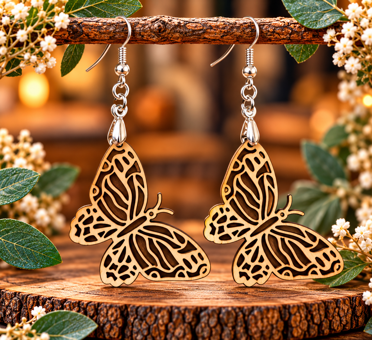 Laser Cut Wooden Earrings