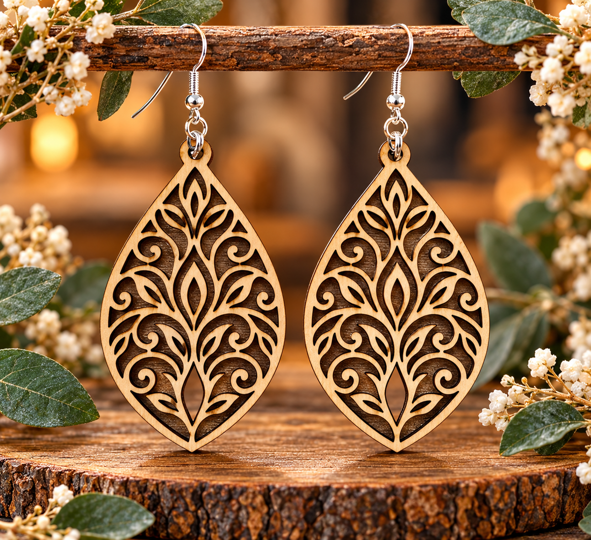 Laser Cut Wooden Earrings