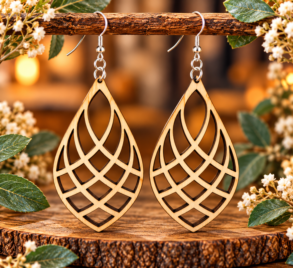 Laser Cut Wooden Earrings