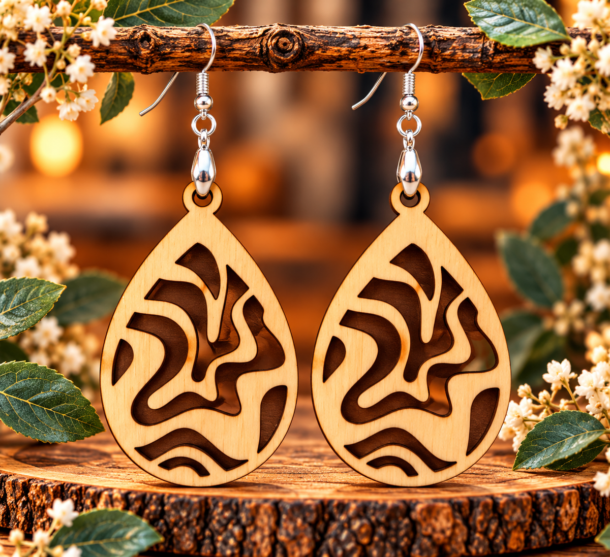 Laser Cut Wooden Earrings